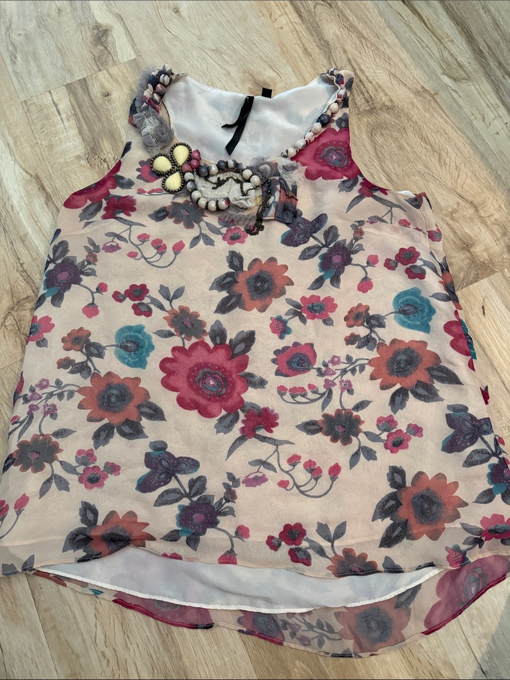 Bellatrix Floral Chiffon Beaded Neckline Cami - Pink Multi, Size Medium